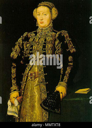 . Español: Retrato de la Reina Catalina de Austria (1507-1578), Que fue hija de la Reina Juana I de Castilla y de Felipe el Hermoso y Reina consorte de Portugal por su matrimonio con el Rey Juan III de Portugal. Englisch: Katharina von Österreich, Königin von Portugal, der Tochter König Felipe I von Spanien, und Infanta Juana von Spanien (Juana La Loca), Frau von König João III. von Portugal, der Mutter des Prinzen João Manuel von portgual. Catalina de Austria, Reina consorte de Portugal. ca. 1552-1553. Catherine sigaug Stockfoto