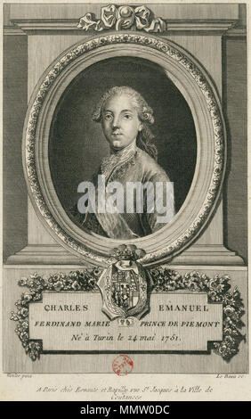 . Englisch: der Prinz von Piemont, später Charles Emmanuel IV Sardinien (1751-1819). ca. 1760. Charles Emmanuel IV von Sardinien während Prinz von Piemont Stockfoto