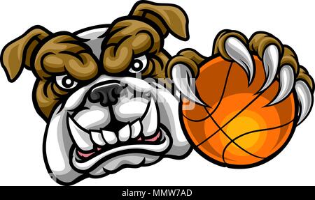 Bulldogge Holding Basketball Ball Sport Maskottchen Stock Vektor