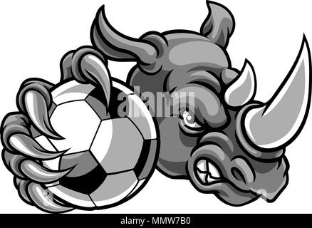 Rhino Holding Fußball Fußball-Ball Maskottchen Stock Vektor