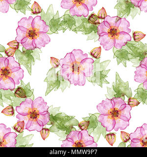 Nahtlose Muster mit Hibiskus Blüten, Knospen und Blätter. Stockfoto