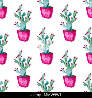 Nahtlose Muster mit Cactus in rosa Pot. Stockfoto