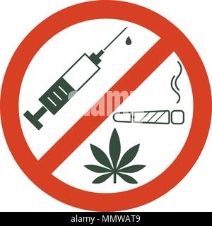 Keine Drogen erlaubt. Drogen, Marihuana Blatt mit verbotenen Zeichen - keine Droge. Drogen Symbol in Verbot roten Kreis. Anti Drogen. Nur Nein sagen. Isolierte Vektor Stock Vektor