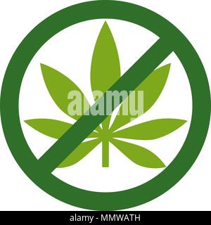 Marihuana Blatt mit verbotenen Zeichen - keine Droge. Nein zu Marihuana. Cannabis leaf Symbol in Verbot grüner Kreis. Keine Drogen erlaubt. Anti Drogen. Keine smokin Stock Vektor