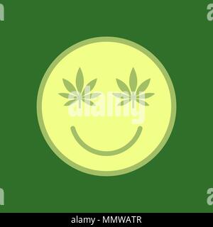 Marihuana Smiley. Cannabis Lächeln. Lächelndes Gesicht aus Unkraut verlässt. Drogenkonsum, Marihuana verwenden. Marihuana Legalisierung. Die medizinische Verwendung von Cannabis. Er Stock Vektor