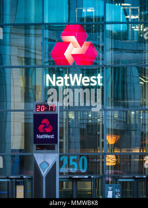 NatWest HQ London - NatWest Headquarters London in 250 Bishopsgate in der Nähe von Spitalfields in der City of London. Das Gebäude trug früher die Marke RBS. Stockfoto