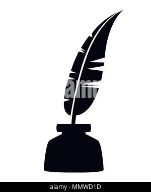 Schwarze Silhouette. Federkiel und Tintenfass Farbe Symbol. Schwarze Schrift Feder. Pen symbol Abbildung. Vector Illustration auf weißem Hintergrund. Stock Vektor