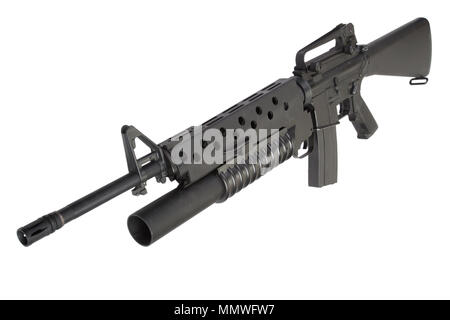 Eine M16 A4 Rifle mit einem M203 Granatwerfer ausgestattet Stockfoto