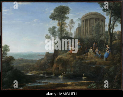 Englisch: Apollo und die Musen auf dem Berg Helion (PARNASSUS). 1680. Claude Lorrain Apollo Musen Stockfoto