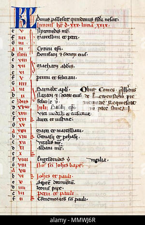 . English: Kalenderblatt "Juni" aus dem Codex Lichtenthal 37, aus dem Wormser Kloster Kirschgarten, von der Nonne Anna von Bolanden (+ 1320) stammend. . 1290 zeitgenössischer Schreiber Codex Lichtenthal 37, Kalenderblatt Juni 1. Stockfoto