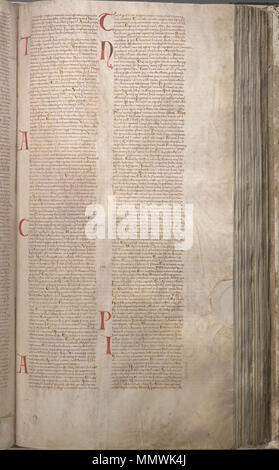 . Der Codex gigas (Englisch: Giant Buch) ist die größte erhaltene mittelalterliche Handschrift in der Welt. Es wird auch als Bibel des Teufels aufgrund einer großen Abbildung des Teufels auf der Innenseite und der Legende um seine Schöpfung bekannt. Es wird gedacht, im frühen 13. Jahrhundert geschaffen wurde, das Benediktinerkloster von Podlažice in Böhmen (Tschechische Republik). Es enthält die Vulgata Bibel sowie viele historische Dokumente alle in Latein geschrieben. Während des Dreißigjährigen Krieges im Jahre 1648 wurde die gesamte Sammlung wurde von der schwedischen Armee, sie werden zur Beute, und jetzt ist es an der Natio erhalten Stockfoto