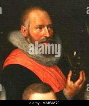 . Englisch: Portrait von Johan de Wael am Festmahl der Offiziere der Sankt Adrian Civic guard in Haarlem 1618, detail Nederlands: Portret van Johan de Wael in Officieren van de Kloveniersdoelen, Haarlem 1618, das Festmahl der Offiziere der St. Adrian Miliz Unternehmen in 1618. 1618. Oberst Johan de Wael - Details der Cloveniers 1615-1618 von Cornelis Engelsz Stockfoto