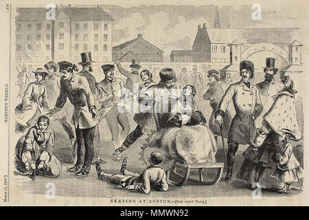 . Skaten in Boston, veröffentlicht März 12, 1859, Harper's Weekly (American, 1857-1916). Holzstich auf Papier. Von Winslow Homer (American, 1836-1910) 1859 Skating Boston Harpers byWinslowHomer Stockfoto