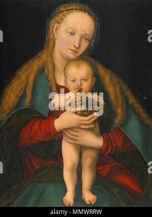 Jungfrau und Kind mit einer Weintraube. Nach 1537. Lucas Cranach d.J. - Jungfrau und Art mit Weintraube Stockfoto