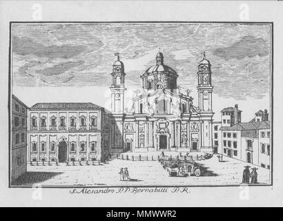 . Italiano: Marc'Antonio Dal Re (1697-1766), la Chiesa di Sant'Alessandro a Milano. Incisione Questa è La n. 3 di una Serie di 88 Vedute di Milano pubblicata da Del Re attorno al 1745. Englisch: Marc'Antonio Dal Re (1697-1766), Sant'Alessandro Kirche in Mailand. Diese Gravur ist #3 aus einer Reihe von Ansichten 88 Vedute di Milano (Mailand) veröffentlicht durch Del Re 1745. . Ca. 1745. Dal Re, Marc'Antonio (1697-1766) - Vedute di Milano - 03 - Sant'Alessandro - Ca. 1745 Stockfoto