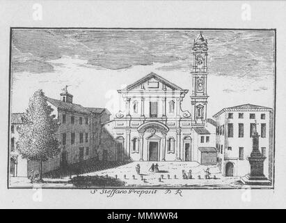 . Italiano: Marc'Antonio Dal Re (1697-1766), la Chiesa di Santo Stefano a Milano. Incisione Questa è La n. 5 di una Serie di 88 Vedute di Milano pubblicata da Del Re attorno al 1745. Englisch: Marc'Antonio Dal Re (1697-1766), Santo Stefano Kirche in Mailand. Diese Gravur ist #5 aus einer Reihe von Ansichten 88 Vedute di Milano (Mailand) veröffentlicht durch Del Re 1745. Dal Re, Marc'Antonio (1697-1766) - Vedute di Milano - 05 - Santo Stefano - Ca. 1745 Stockfoto