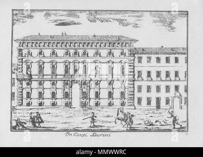 . Italiano: Marc'Antonio Dal Re (1697-1766), <Palazzo > de' Conti Durini a Milano. Incisione Questa è La n. 10 di una Serie di 88 Vedute di Milano pubblicata da Del Re attorno al 1745. Englisch: Marc'Antonio Dal Re (1697-1766), < > im Besitz der Grafen Durini in Mailand. Diese Gravur ist #10 aus einer Reihe von Ansichten 88 Vedute di Milano (Mailand) veröffentlicht durch Del Re 1745. Dal Re, Marc'Antonio (1697-1766) - Vedute di Milano - 10 - Palazzo Durini-Ca. 1745 Stockfoto