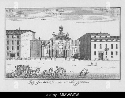 . Italiano: Marc'Antonio Dal Re (1697-1766), Ingresso Del Seminario Maggiore ein Milano. Incisione Questa è La n. 32 di una Serie di 88 Vedute di Milano pubblicata da Del Re attorno al 1745. Englisch: Marc'Antonio Dal Re (1697-1766), das Seminar in Mailand. Diese Gravur ist #32 aus einer Reihe von Ansichten 88 Vedute di Milano (Mailand) veröffentlicht durch Del Re 1745. Dal Re, Marc'Antonio (1697-1766) - Vedute di Milano - 32 - Ingresso Del Seminario Maggiore - Ca. 1745 Stockfoto