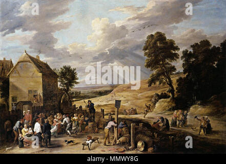 Bauern tanzen außerhalb eines Inn. 1660s. David Teniers (II) - Bauern tanzen außerhalb eines Inn - WGA 22095 Stockfoto
