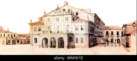 . Englisch: Fassade des Sao Joao Theater in Rio de Janeiro, Brasilien. ca. 1834. Debret-Sao JoaoTheater-1834 Stockfoto