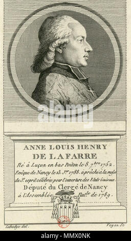 . Français: Anne-Louis - Henri de La Fare: né à Luçon en Bas Poitou le 8 September 1752 évêque de Nancy le 13. Januar 1788, a prêché à la Messe de St Esprit célébrée pour l'Ouverture des Etats généraux. Député du clergé de Nancy à l'Assemblée Nationale de 1789. Zwischen 1789 und 1791. Dejabin Sammlung - anne-louis - Henri de La Fare (1752-1829) Stockfoto