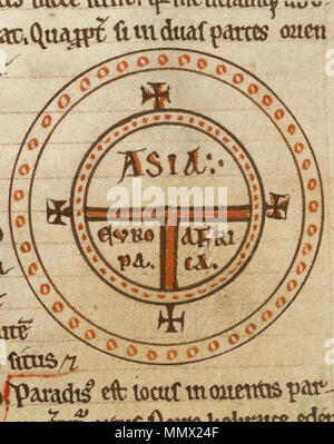 . T und O style Mappa Mundi (Karte der bekannten Welt) von der ersten gedruckten Version von isidorus "etymologiae Kraus (13). Das Buch wurde in 623 geschrieben und erstmals im Jahre 1472 in Augsburg durch eine Günther Zainer (Guntherus Ziner), Isidor Skizze damit zu den ältesten gedruckten Karte des Abendlandes gedruckt. Hinweis: T-O-Karten werden in der Regel angezeigt "Osten" zeigen Jerusalem in der Mitte und das Paradies im äußersten Osten, durch die Säulen des Herkules am äußersten Westen ausgeglichen. Titel des Buches: etymologien Autor: Isidor, Heiliger, Bischof von Sevilla Produktion: 12. Jahrhundert Sprache: Latein von der Britischen Stockfoto