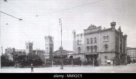 . English: Der Magdeburger (links im Bild) und der Dresdner Bahnhof (rechts) in Leipzig (um 1900). ca. 1900. Hermann Walter (1838-1909) Sterben alten Bahnhoefe Leipzig um 1900 Stockfoto