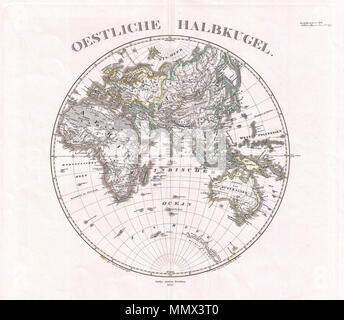 . Englisch: Das ist ein schönes Beispiel der Stieler map's 1873 der östlichen Hemisphäre. Beinhaltet die Gesamtheit von Asien, Europa und Afrika sowie in Australien und viel auf den Pazifik. Schließt auch jene Teile der Antarktis, einschließlich "Wilkes' Land?", das positiv zu der Zeit identifiziert worden waren. Reich im Detail, wie es typisch für Deutsche und vor allem Perthes/Stieler Karten aus dieser Zeit. Die von der Kanzlei Justus Perthes veröffentlicht und von Johann Carl Ausfeld als Platte Nr. graviert 7 Für die Erteilung der in der Ausgabe 1873 von stieler's Hand-Atlas. Oestliche Halbkugel. 1873 (veraltet). 1873 Stieler Karte der E Stockfoto