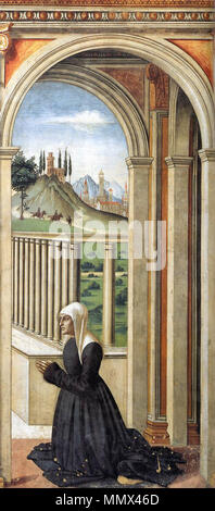 Portrait des Spenders Francesca Pitti-Tornabuoni. zwischen 1486 und 1490. Domenico Ghirlandaio - Porträt des Spenders Francesca Pitti-Tornabuoni-WGA 8876 Stockfoto