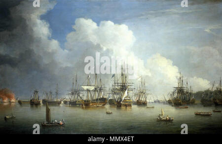 . Englisch: eine Darstellung der eine Episode aus dem letzten großen Betrieb der sieben Jahre Krieg, 1756-63. Es war ein Teil von England's Offensive gegen Spanien, als sie den Krieg in Frankreich trat Ende 1761. Die Reaktion der britischen Regierung wurde sofort große Offensive amphibische Operationen gegen den spanischen Besitzungen in Übersee, insbesondere in Havanna, die Hauptstadt der westlichen Herrschaften zu planen, und Manila, die Hauptstadt im Osten. Havanna benötigt grosse Kräfte für seine Gefangennahme und Anfang 1762 Schiffe und Truppen unter Admiral Sir George Pocock und General Graf von Albemarle versandt. Stockfoto