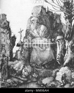 . Der hl. Hieronymus durch die pollard Willow Englisch: Hl. Hieronymus durch die Kopfweide 1512. Durer, San Girolamo vicino a un Salice Stockfoto