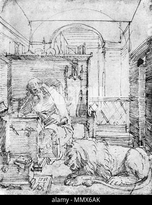 Englisch: Hl. Hieronymus in seiner Studie. 1511. Durer, San Girolamo nello Studio, Penna, 1511 Stockfoto