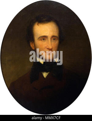 . Dieses Portrait, ein Geschenk an die New-York Historical Society von literarischer Nachlassverwalter Poe's, wurde vom Leben im Jahr 1845 gemalt, die Poe schrieb "Der Rabe." Im Jahr 1844 seinen Wanderungen von Job zu Job ihn nach New York, wo er Herausgeber des "Broadway Journal wurde, "und wo Osgood gemalt sein Porträt genommen hatte. Poe wusste Osgood's Frau, Frances Sargent Osgood, mit denen er Romantische Gedichte ausgetauscht. Edgar Allan Poe von Samuel S Osgood, 1845 Stockfoto