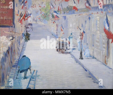 Français: La Rue Mosnier aux drapeaux, oder: Le 30 Juin 1878, Rue de Berne Englisch: Die Rue Mosnier mit Flaggen Deutsch: Sterben Rue Mosnier mit Fahnen. 1878. Edouard Manet die Rue Mosnier mit Fahnen Stockfoto