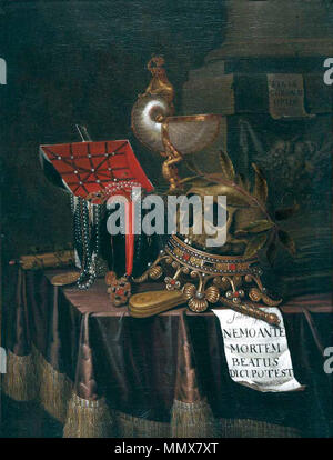 . Español: Vanitas con calavera Coronada, firmado E. Colyer fe/1689, óleo sobre lienzo, 47 x 36,3 cm, colección privada Vanitas Stillleben mit einer balligen Schädel. 1689. Edwaert Collier Edwaert collier - vanitas Stockfoto