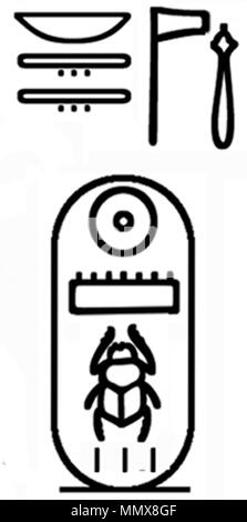 42.28 Anonym (Ägyptischen). "Plakette mit dem Thronnamen des Thutmosis IV (1397-1388 v. Chr.)", 1397-1388 BC. hellbeige Fayencen mit blau-grünen Glasur. Walters Art Museum (42.28): Erworben durch Henry Walters. Ägyptische-Plakette mit dem Thronnamen des Thutmosis IV - Walters 4228 - Eindruck Detail Stockfoto