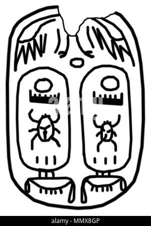 42.28 Anonym (Ägyptischen). "Plakette mit dem Thronnamen des Thutmosis IV (1397-1388 v. Chr.)", 1397-1388 BC. hellbeige Fayencen mit blau-grünen Glasur. Walters Art Museum (42.28): Erworben durch Henry Walters. Ägyptische-Plakette mit dem Thronnamen des Thutmosis IV - Walters 4228 - Rückwärts Eindruck Stockfoto