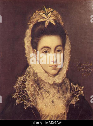 . Dame mit einer Blume im Haar, Öl auf Leinwand. Private Sammlung. Q 16566949. zwischen ca. 1590 und ca. 1600.. El Greco - Dame mit einer Blume Stockfoto
