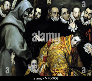 . Español: El entierro del Señor de Orgaz, más conocido como El entierro del Conde de Orgaz, es un-óleo sobre lienzo Pintado en Estilo manierista Por El Greco entre Los años 1586 y 1588. Fue realizado para la Iglesia de Santo Tomé de Toledo, (España), donde Aun considerada permanece, y es una de las las mejores Obras de su Autor. El Cuadro Vertreter El Milagro en el Que, según La Tradición, San Esteban y San Agustín de Hipona bajaron Del Cielo para personalmente enterrar a Gonzalo Ruiz de Toledo, Señor de la Villa de Mora y fallecido en 1323, en la Iglesia de Santo Tomé, como Premio por Su Stockfoto
