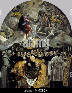 . Español: El entierro del Señor de Orgaz, más conocido como El entierro del Conde de Orgaz, es un-óleo sobre lienzo Pintado en Estilo manierista Por El Greco entre Los años 1586 y 1588. Fue realizado para la Iglesia de Santo Tomé de Toledo, (España), donde Aun considerada permanece, y es una de las las mejores Obras de su Autor. El Cuadro Vertreter El Milagro en el Que, según La Tradición, San Esteban y San Agustín de Hipona bajaron Del Cielo para personalmente enterrar a Gonzalo Ruiz de Toledo, Señor de la Villa de Mora y fallecido en 1323, en la Iglesia de Santo Tomé, como Premio por Su Stockfoto