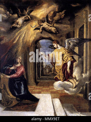 . Español: La Obra Vertreter el Momento en que el Arcángel San Gabriel anunció a la Virgen María La Madre que sería de Jesucristo, el Mesías. Die Verkündigung. von 1570 bis 1572. El Greco 11. Stockfoto