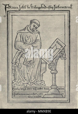 . Englisch: John von Wallingford sitzt an einem Rednerpult. Gravur einer Zeichnung von Matthäus Paris während John von Wallingford ein Mönch in St. Albans Abbey war. 1892 (Zeichnung 1255). Gravur nach Matthäus Paris Zeichnung von Johannes von Wallingford (1255) Stockfoto