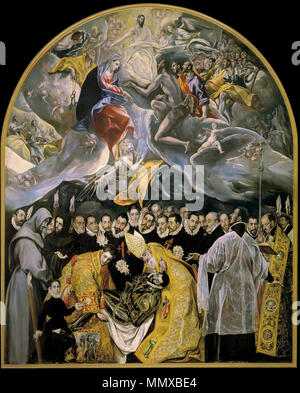 . Español: El entierro del Señor de Orgaz, más conocido como El entierro del Conde de Orgaz, es un-óleo sobre lienzo Pintado en Estilo manierista Por El Greco entre Los años 1586 y 1588. Fue realizado para la Iglesia de Santo Tomé de Toledo, (España), donde Aun considerada permanece, y es una de las las mejores Obras de su Autor. El Cuadro Vertreter El Milagro en el Que, según La Tradición, San Esteban y San Agustín de Hipona bajaron Del Cielo para personalmente enterrar a Gonzalo Ruiz de Toledo, Señor de la Villa de Mora y fallecido en 1323, en la Iglesia de Santo Tomé, como Premio por Su Stockfoto