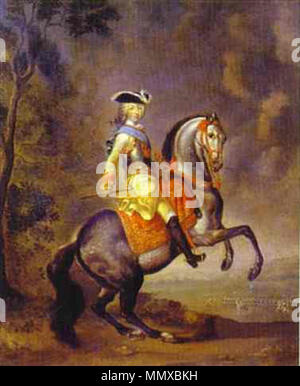 Equestrian portrait of Grand Duke Peter Fedorovich (später Kaiser Peter III). 18. Equestrian portrait von Peter III. von Grooth (18 C., das Russische Museum) Stockfoto