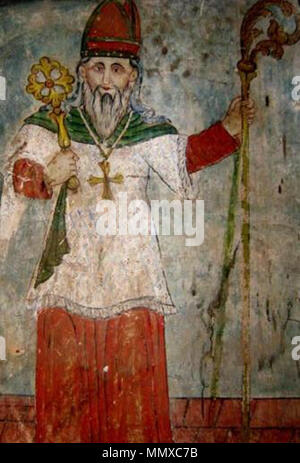 . Englisch: Wandgemälde von Mar Thoma ICH, in der südlichen Wand des Kirchenschiffes der St. Mary's Orthodoxe Kirche, Angamaly, Kochi, Kerala, Indien, vermutlich über dem Mar Thoma ich begraben ist. [1] English: Erzdiakon Thomas Parambil, der sogenannte Erzbischof vom Coonan Kreuz Schwur. 1680. zeitgenössischer Künstler Erzdiakon Thomas Stockfoto
