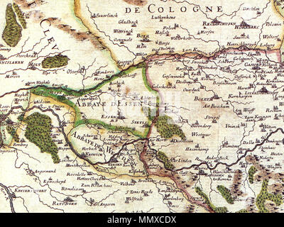 . Karte der Gebiete Essen und Werdener, Deutschland, 1681, von Nicolas Sanson, Public Domain Kartenausschnitt:. 18 März 2010, 21:03 (UTC). Grafschaft Mark 1681 Sanson.jpg: Nicolas Sanson (1600-1667) Alternative Namen Nicolas Sanson, der Ältere; Nicolas Sanson d'Abbeville Beschreibung französische Kartograph Geburtsdatum / Tod 20. Dezember 1600 Vom 7. Juli 1667 Ort der Geburt / Todes Abbeville, Frankreich Paris arbeiten Standort Paris Aufsicht: Q 502162 VIAF:?:? ISNI 66550637 0000 0001 2096 3128 50023551 LCCN:?n NLA:?? 12360978 35908957 GND: X WorldCat Essen Karte 1681 Stockfoto