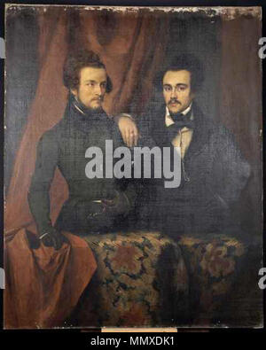Portrait des französischen Dichters Évariste Boulay-Paty (1804-1864) (links) mit Freund Maximilien Raoul (aka Charles Letellier) (rechts).. ca. 1834. Evariste Boulay-Paty Stockfoto