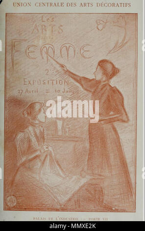 . Einfach Englisch: Katalog zur Ausstellung: Deckblatt drucken entworfen von Etienne Moreau-Nélaton, Les Arts de la Femme von l'Union Centrale des Arts Décoratifs, Paris, Palais de l'industrie, 27. April - 10. Juni 1895. Exposition des arts de la Femme UCAD Paris Stockfoto