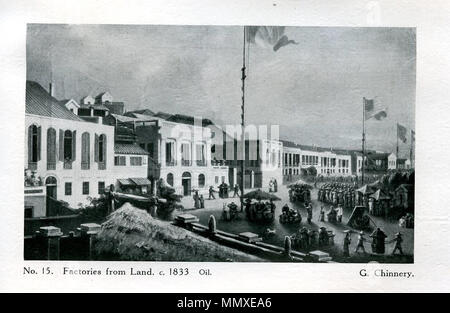 . Englisch: Aussicht, vom Land, von den 13 Fabriken. Viele chinesische Zahlen angegeben - Hausierer, Friseure, etc., kein Europäer; und eine offizielle Prozession wird in der Ferne zu sehen. . Ca. 1833. George Chinnery (1774-1852) Alternative Namen Qiannali; Geo. chinnery; Chinnery; chinnery geo Beschreibung Englisch Maler Geburtsdatum / Tod am 5. Januar 1774 vom 30. Mai 1852 Ort der Geburt / Todes London Macau Arbeit Lage London (C. 1789 - 1796), Bristol (1796-1797), Dublin (1797 - 1802), Chennai (1802 - 1807), Kalkutta (1807-1825), Guangzhou, Macau (1825-1852), Hongkong (1846) Behörde kontro Stockfoto