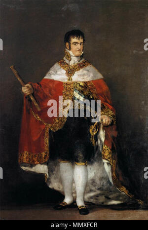 Spanisch: Retrato de Fernando VII con Manto echten Portrait von Ferdinand VII. von Spanien in seinen Umhang. 1814. Ferdinand VII. von Spanien in seine Roben von Goya Stockfoto